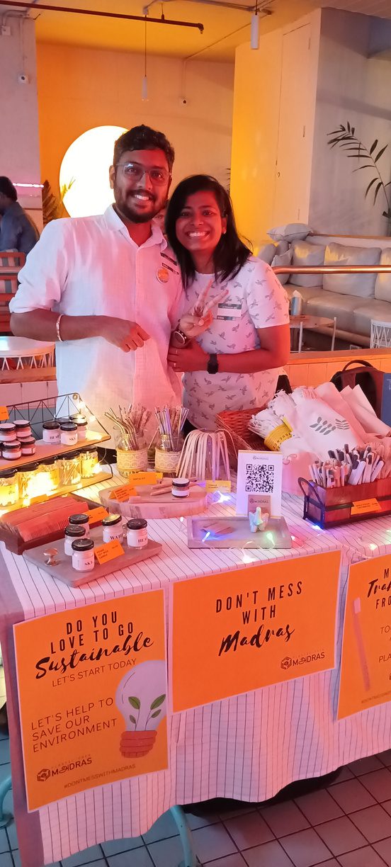 Pradeep Sekar and Divya at the Plastic Free Madras stall