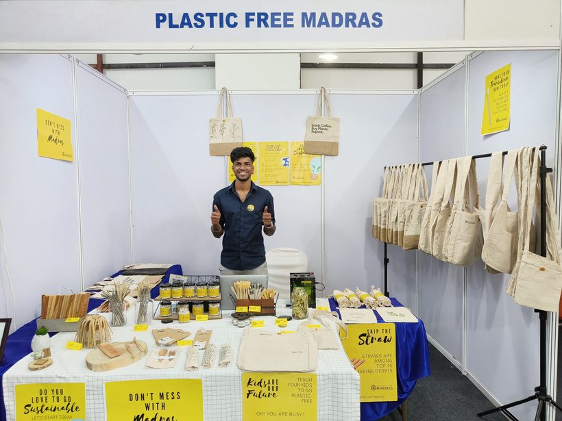 Plastic Free Madras exhibition stall with cloth bags